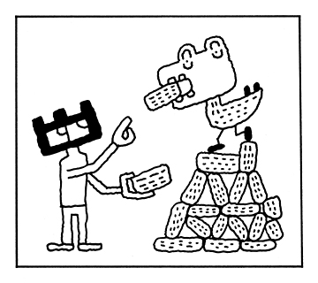 man asking a bird to lift a stone